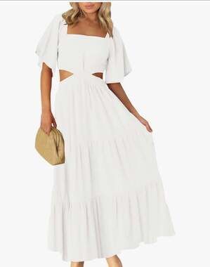 LEANI White Tiered Cut Out Maxi Dress